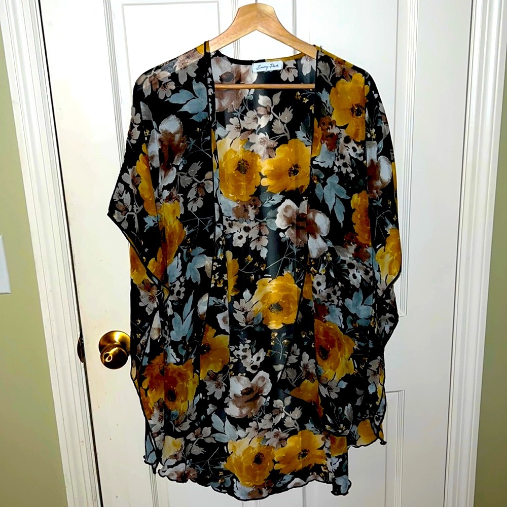 Emory park womens floral mesh duster cardigan coverup